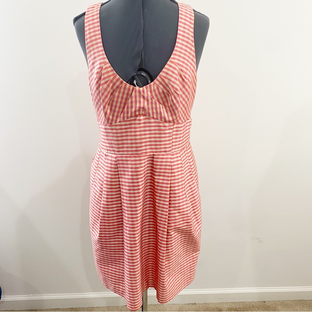 NANETTE LEPORE Pink and Cream Silk Gingham Checkered Chic Dress Size Medium